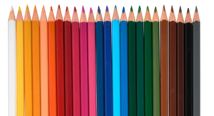Pencil crayons neatly arranged by colour.